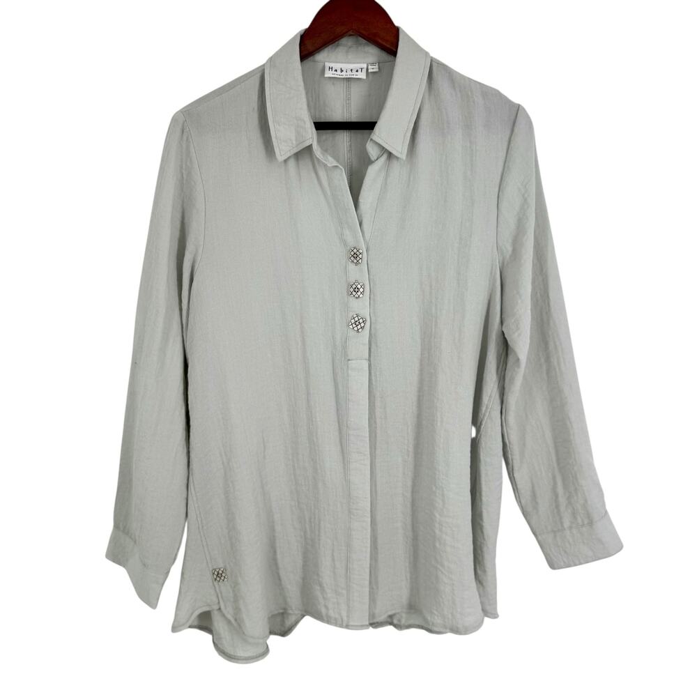 Habitat Sz Medium Wearable Art Artsy Light Gray Blouse Shirt Top Unique Artsy